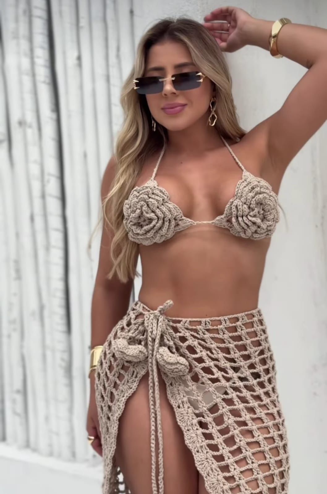 Conjunto Crochê Top Flor Manoela